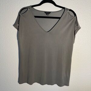 Lucky Brand Short Sleeve VNeck Tee with Button Detail Shoulder Olive